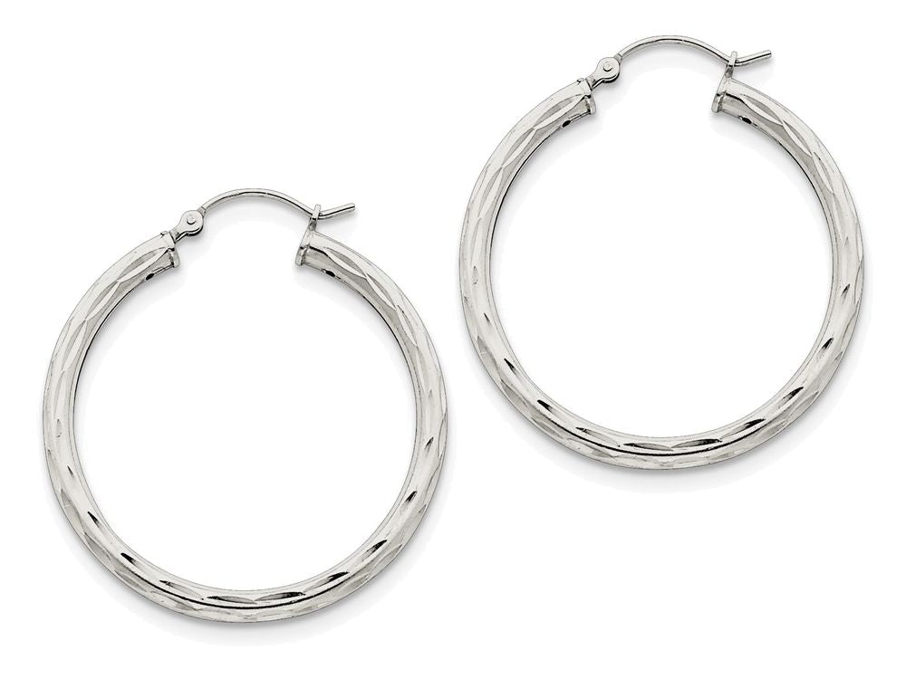 FJC Finejewelers Sterling Silver Bright-cut Satin Polished Hoop Earrings