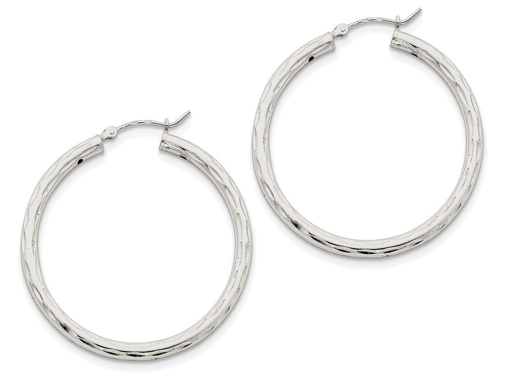 FJC Finejewelers Sterling Silver Bright-cut Satin Polished Hoop Earrings