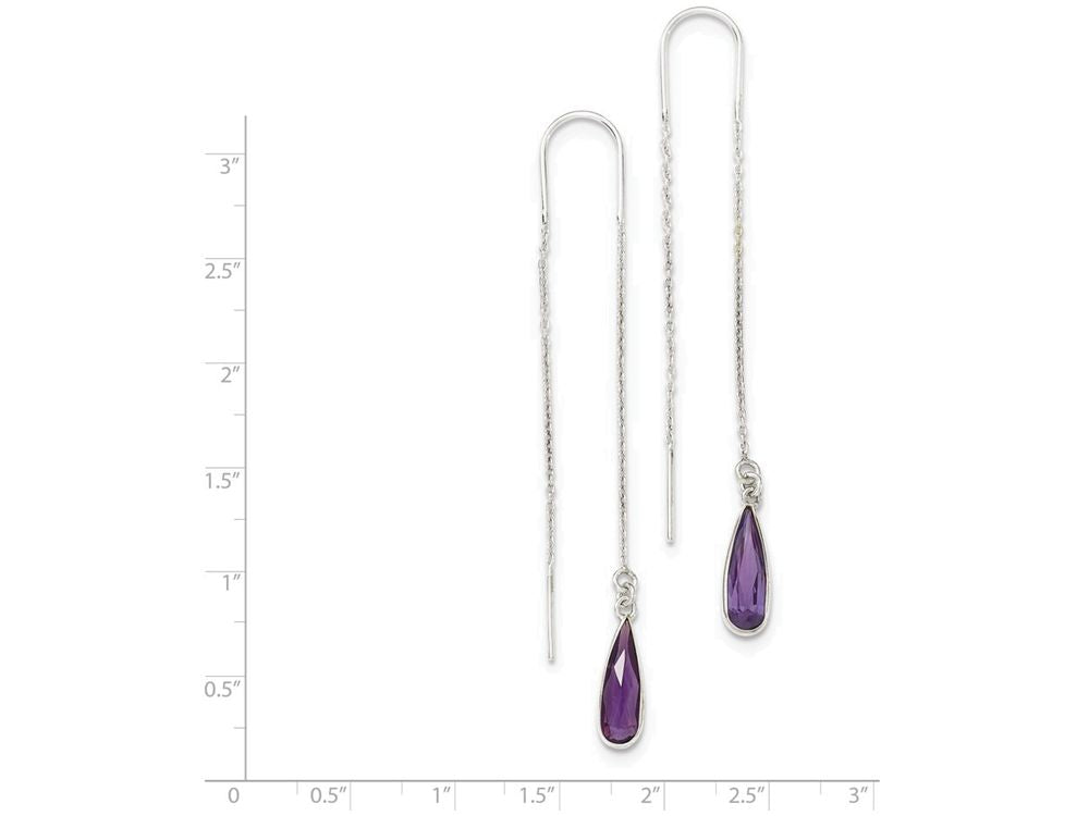 FJC Finejewelers Sterling Silver Purple Cubic Zirconia Teardrop Threader Earrings