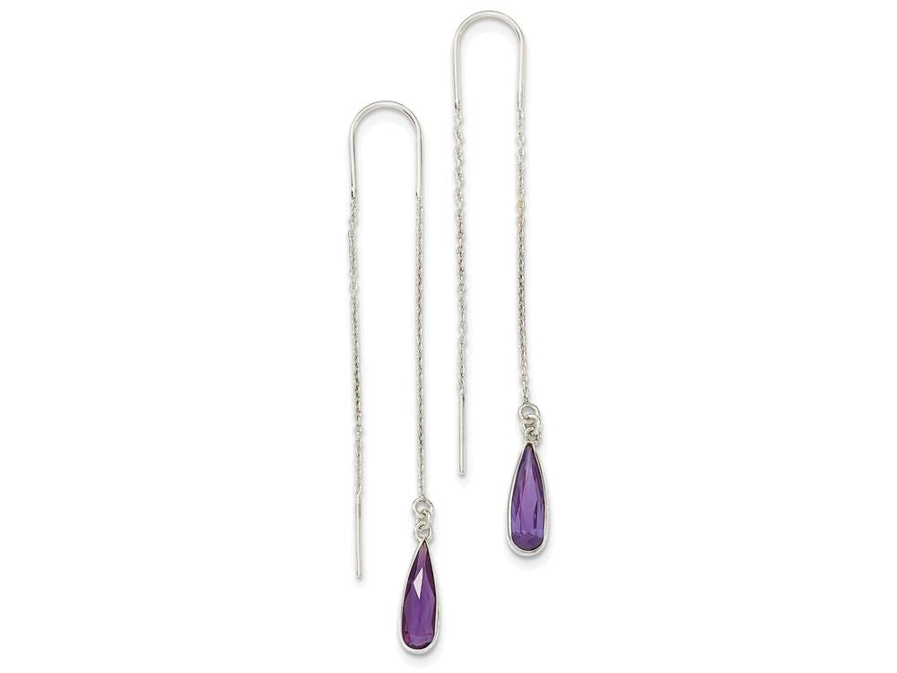 FJC Finejewelers Sterling Silver Purple Cubic Zirconia Teardrop Threader Earrings
