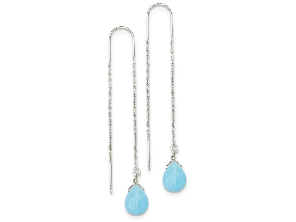 FJC Finejewelers Sterling Silver Blue Agate Threader Earrings