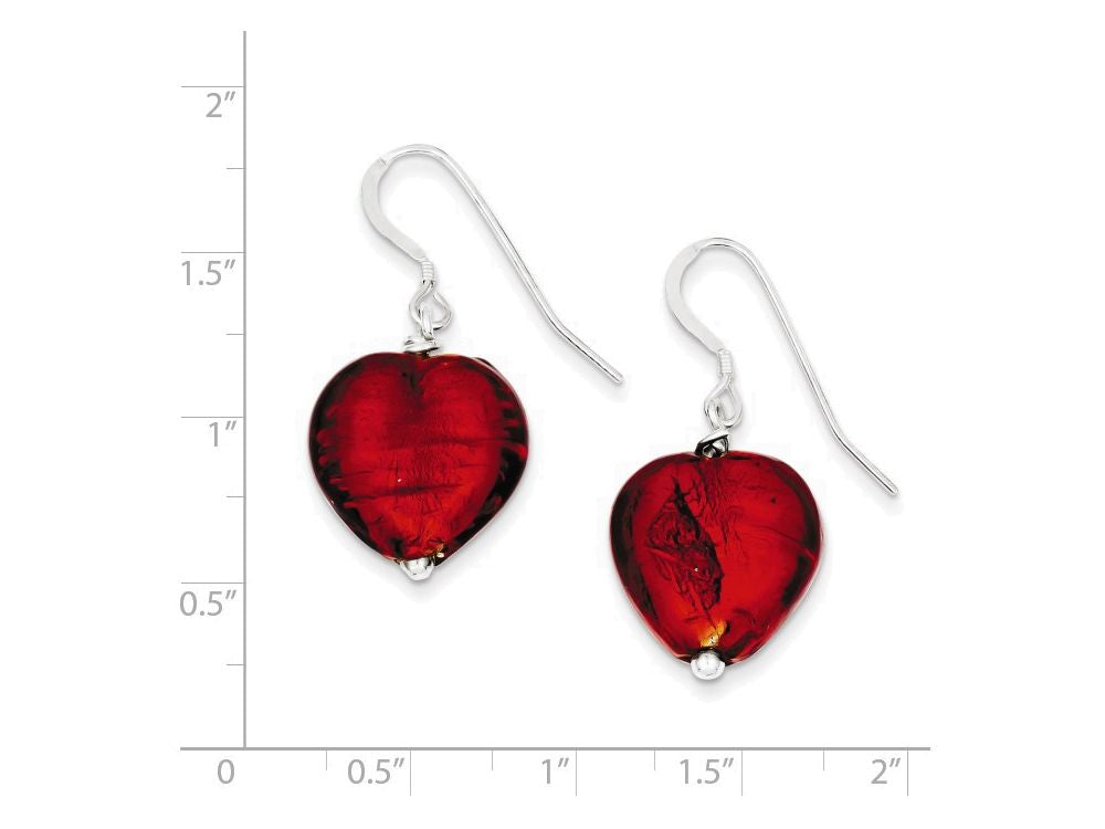 FJC Finejewelers Sterling Silver Red Murano Glass Heart Earrings
