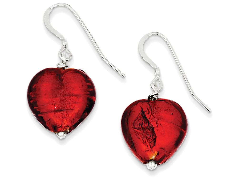 FJC Finejewelers Sterling Silver Red Murano Glass Heart Earrings