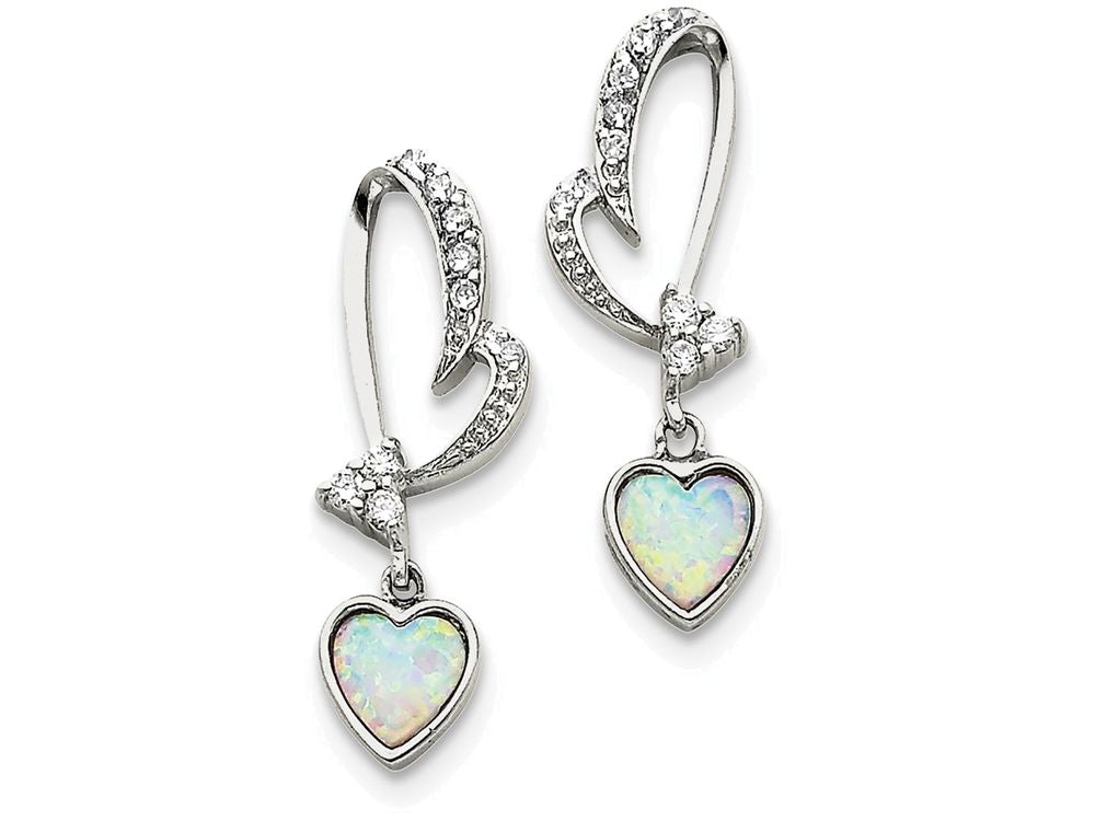 FJC Finejewelers Sterling Silver Created Opal And Cubic Zirconia Heart Earrings