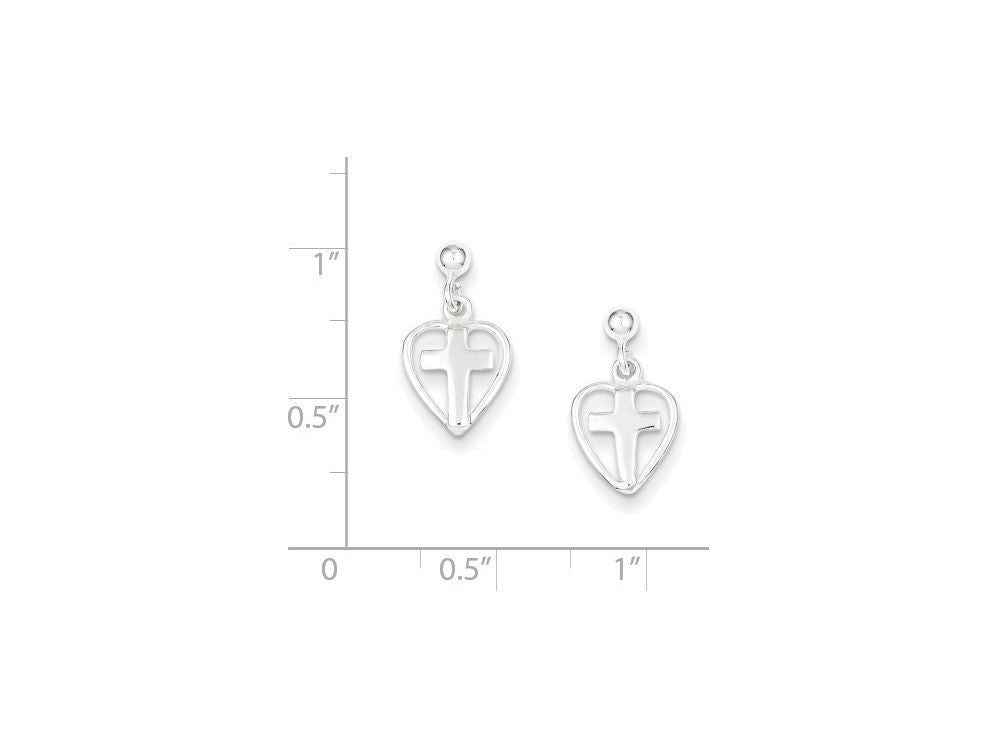 FJC Finejewelers Sterling Silver Cross In Heart Earrings