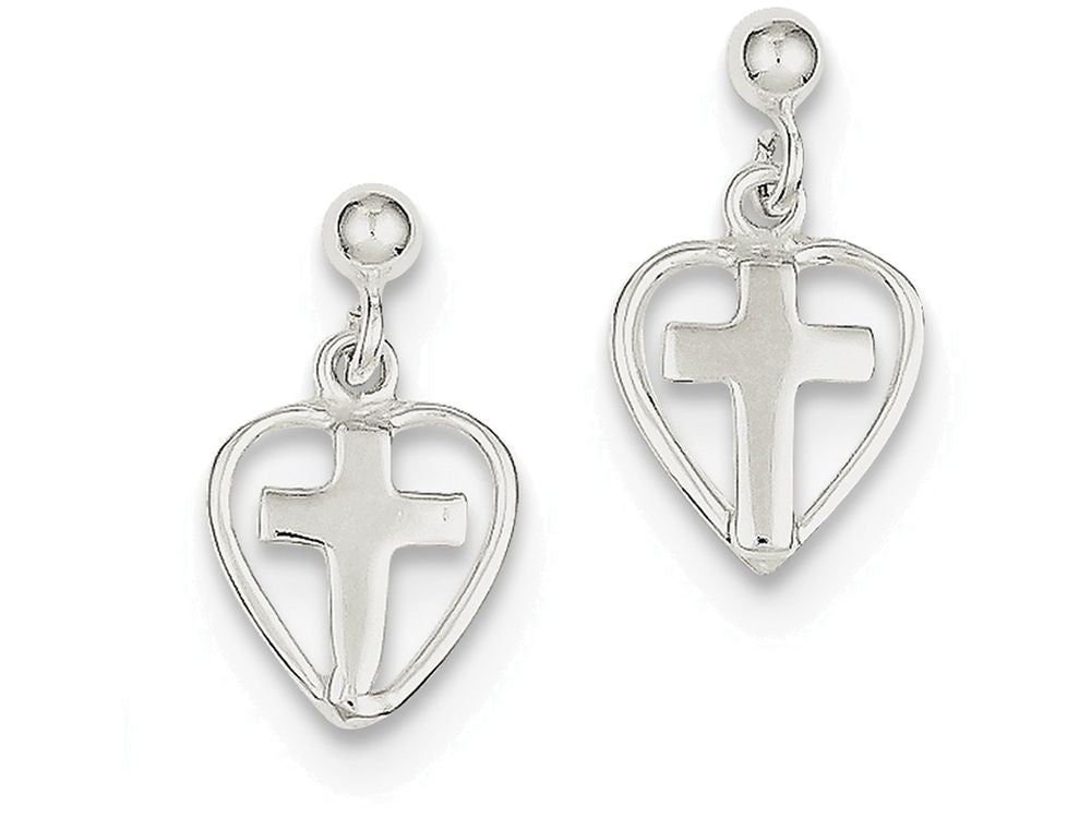 FJC Finejewelers Sterling Silver Cross In Heart Earrings