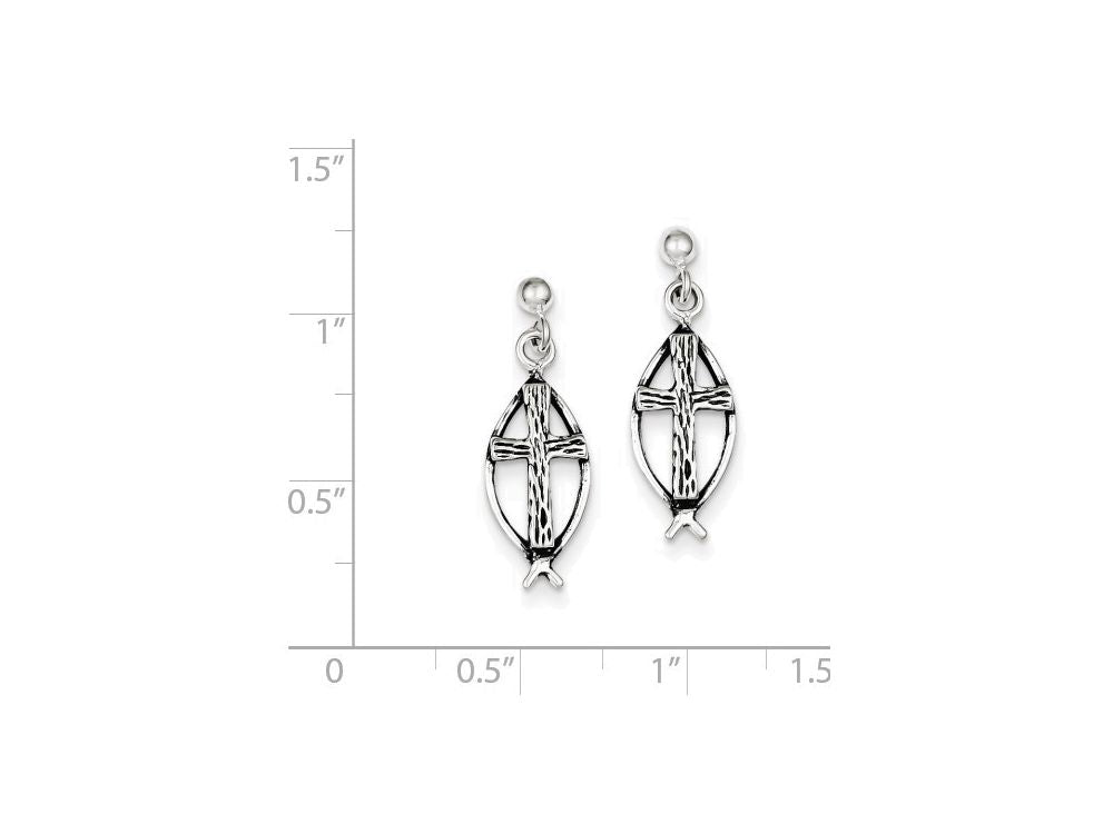 FJC Finejewelers Sterling Silver Ichthus (fish) Cross Earrings