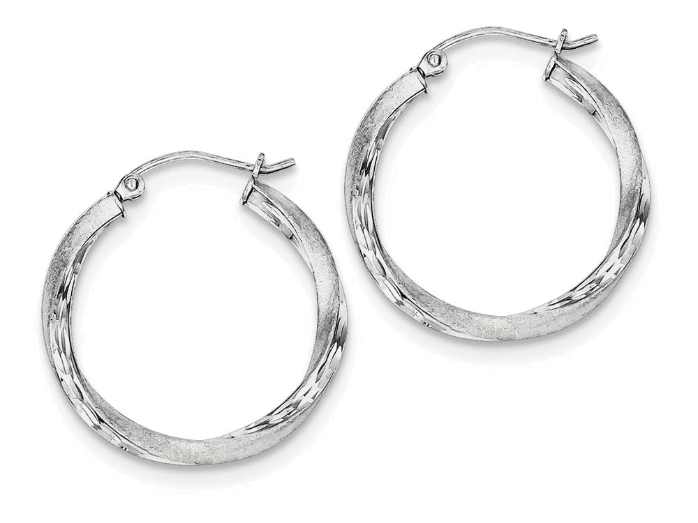 FJC Finejewelers Sterling Silver Satin and Bright Cut Twist Hoop Earrings