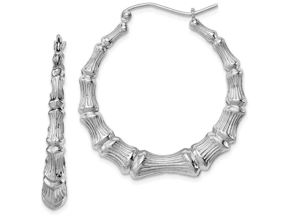 FJC Finejewelers Sterling Silver Rhodium-plated Bamboo Hoop Earrings
