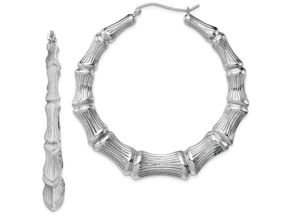 FJC Finejewelers Sterling Silver Rhodium-plated Bamboo Hoop Earrings