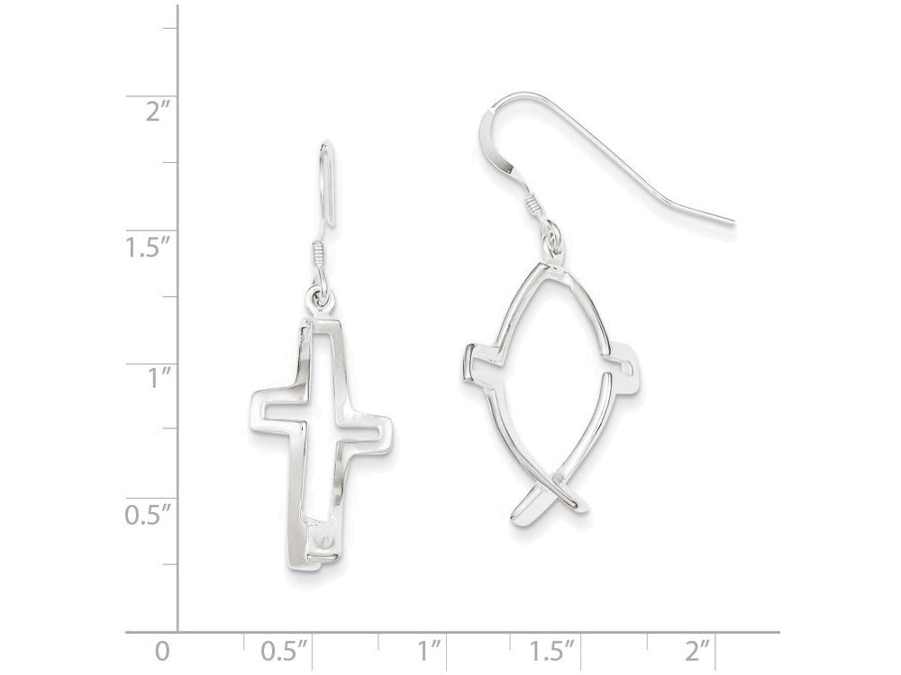 FJC Finejewelers Sterling Silver Cross Ichthus Dangle Earrings