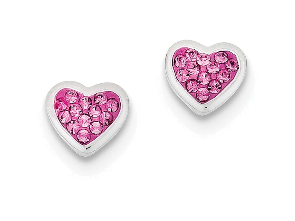 FJC Finejewelers Sterling Silver Pink Cubic Zirconia Heart Post Earrings