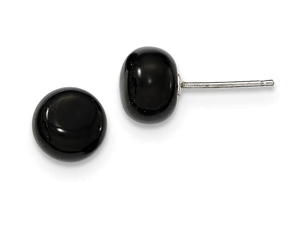 FJC Finejewelers Sterling Silver 8-8.5mm Button Black Agate Post Earrings