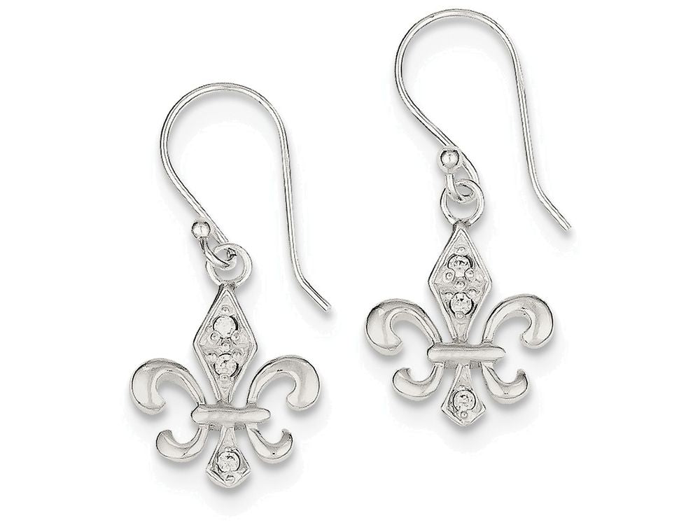 FJC Finejewelers Sterling Silver White Cubic Zirconia Accented Fleur De Lis Dangle Earrings