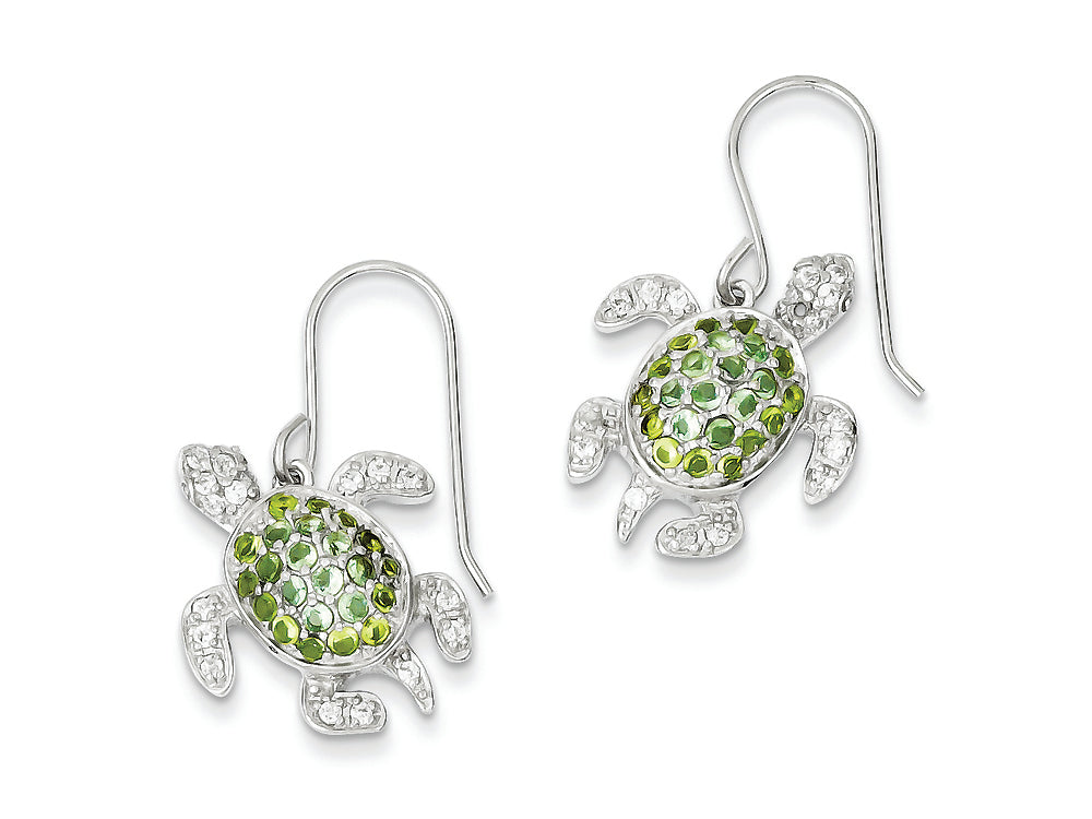 FJC Finejewelers Sterling Silver Clear, Green And Blue Cubic Zirconia Turtle Dangle Earrings