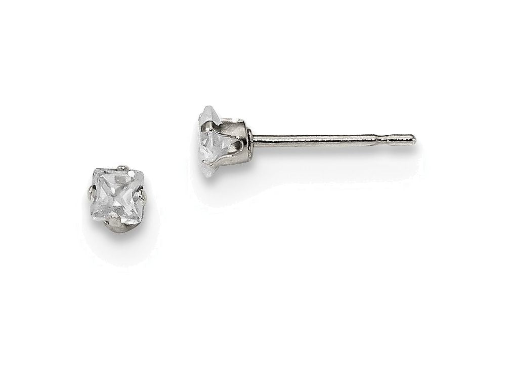 FJC Finejewelers Sterling Silver 3mm Square Cubic Zirconia 4 Prong Stud Earrings