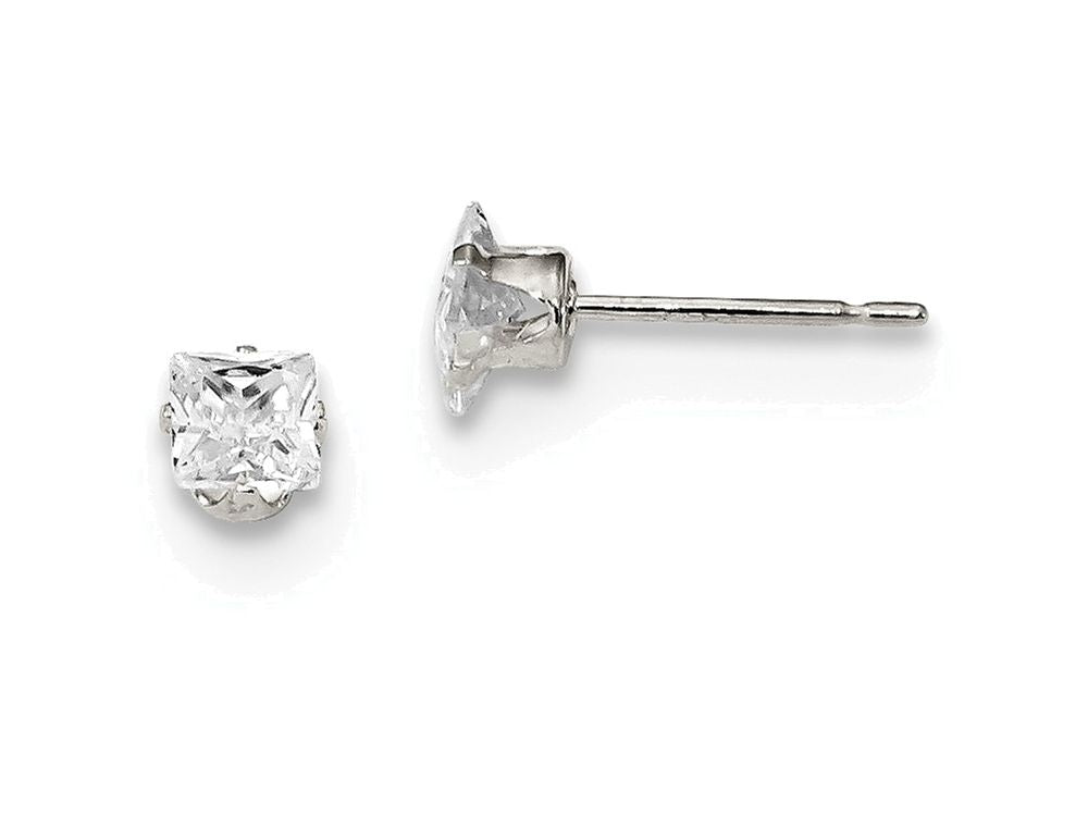 FJC Finejewelers Sterling Silver 4mm Square Cubic Zirconia 4 Prong Stud Earrings