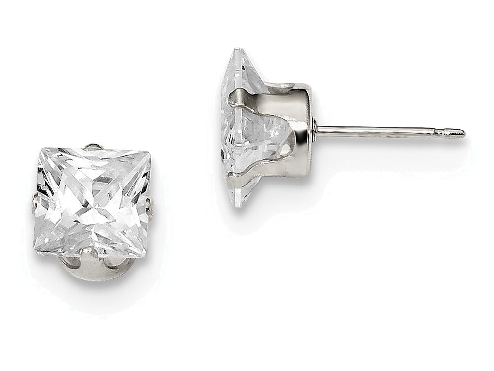 FJC Finejewelers Sterling Silver 7mm Square Cubic Zirconia 4 Prong Stud Earrings