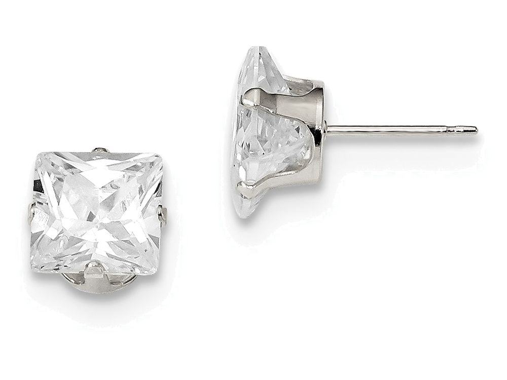 FJC Finejewelers Sterling Silver 8mm Square Cubic Zirconia 4 Prong Stud Earrings