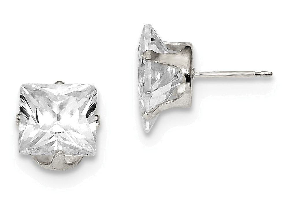 FJC Finejewelers Sterling Silver 9mm Square Cubic Zirconia 4 Prong Stud Earrings