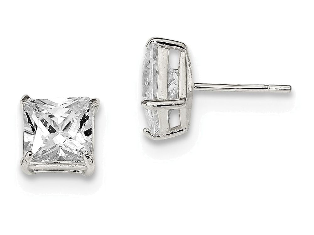 FJC Finejewelers Sterling Silver 7mm Square Cubic Zirconia Basket Set Stud Earrings