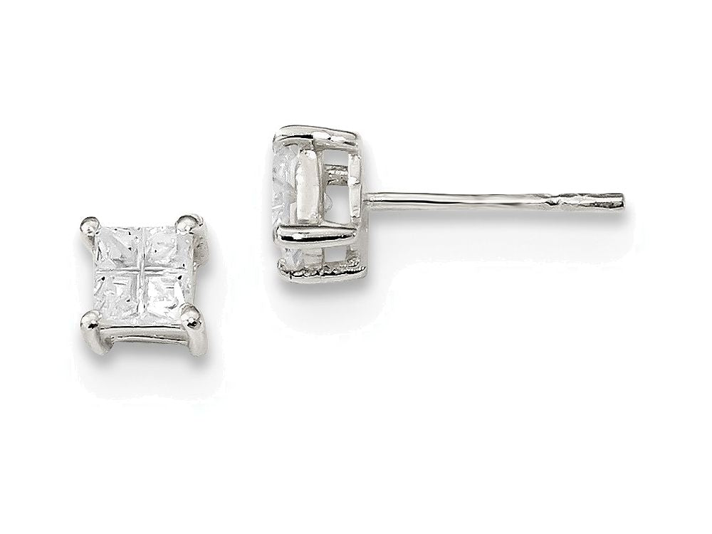 FJC Finejewelers Sterling Silver 4mm Square Cubic Zirconia Basket Set Stud Earrings