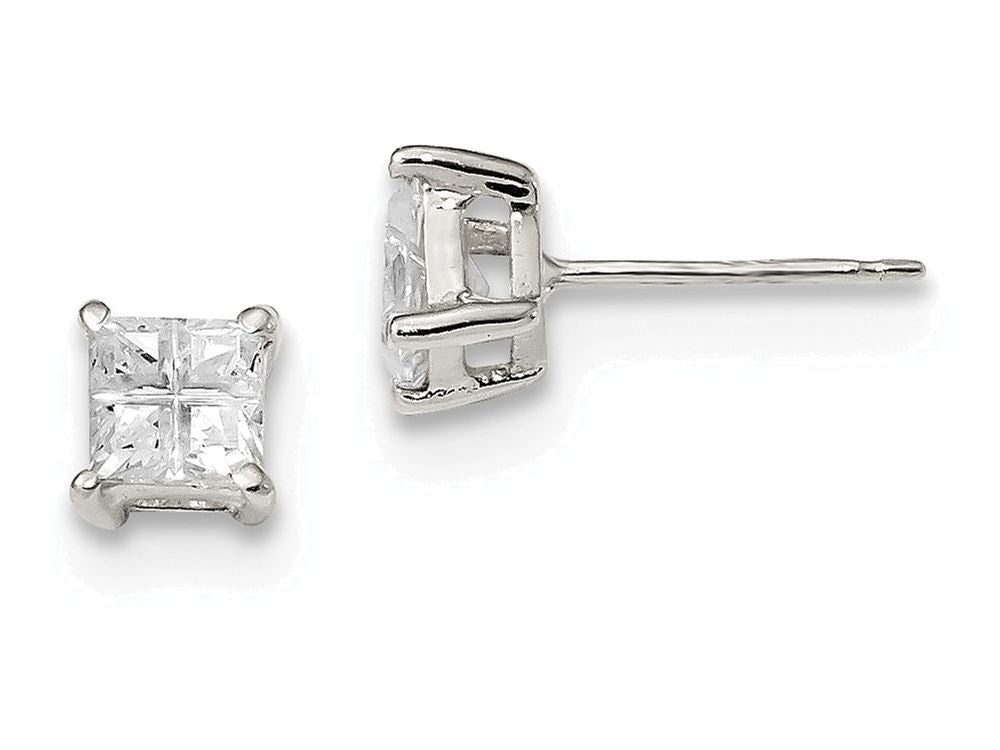 FJC Finejewelers Sterling Silver 5mm Square Cubic Zirconia Basket Set Stud Earrings