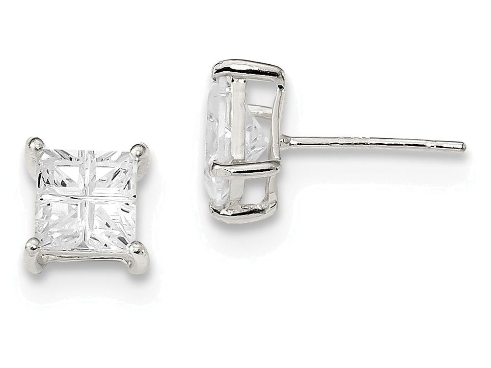 FJC Finejewelers Sterling Silver 6mm Square Cubic Zirconia Basket Set Stud Earrings
