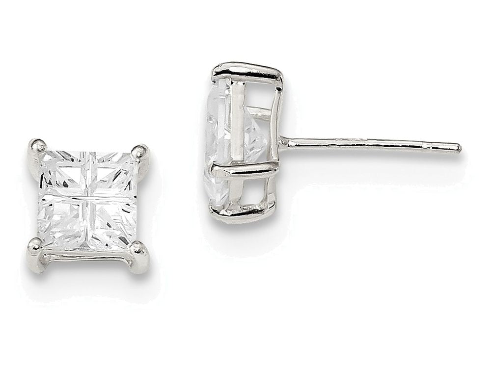 FJC Finejewelers Sterling Silver 7mm Square Cubic Zirconia Basket Set Stud Earrings
