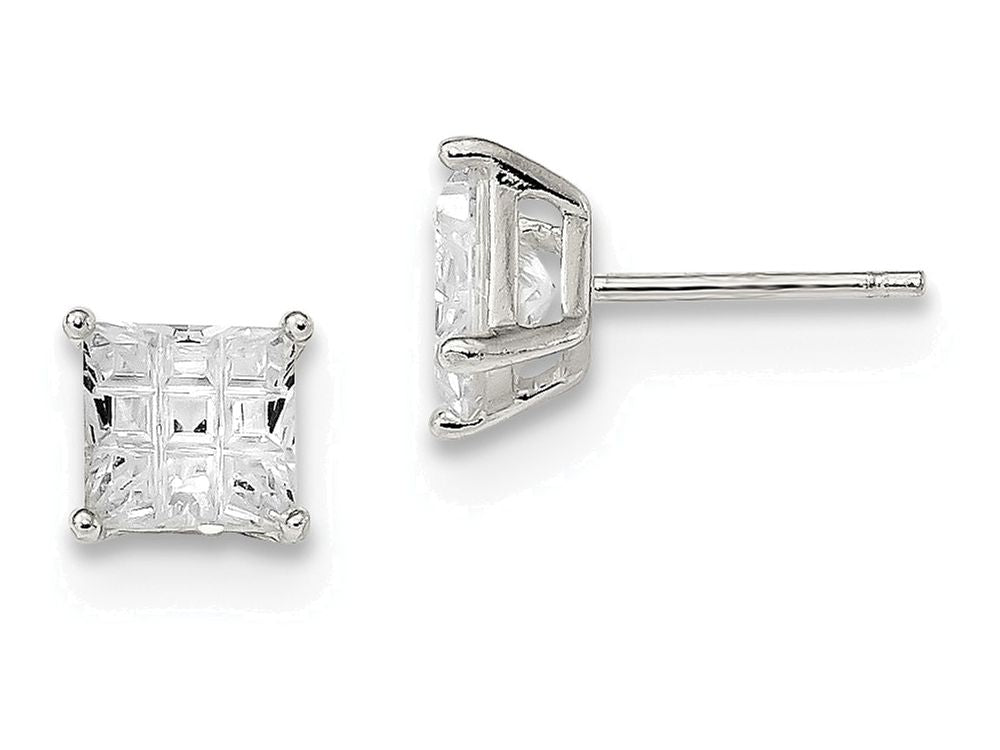 FJC Finejewelers Sterling Silver 6mm Square Cubic Zirconia Basket Set Stud Earrings