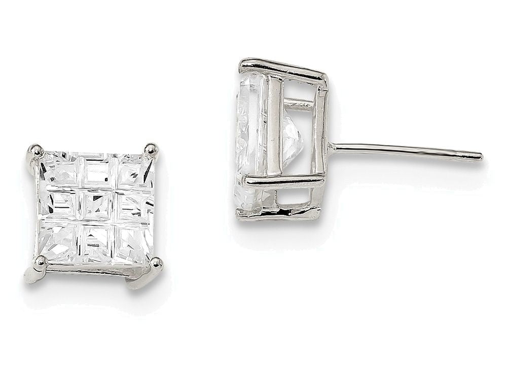 FJC Finejewelers Sterling Silver 8mm Square Cubic Zirconia Basket Set Stud Earrings