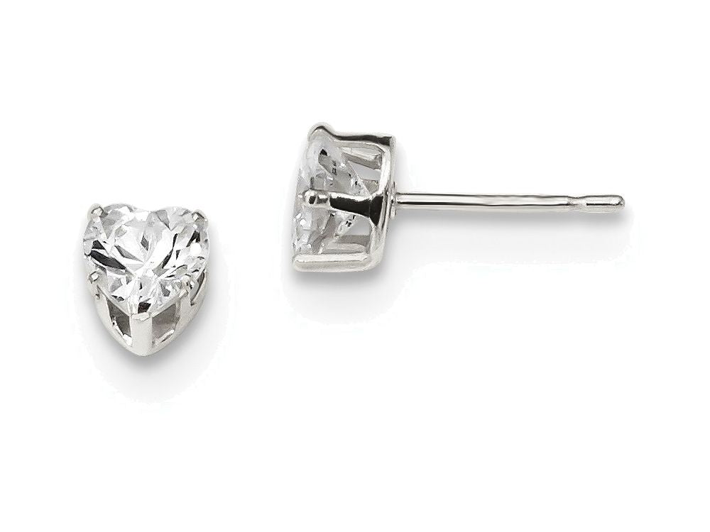 FJC Finejewelers Sterling Silver 5mm Heart 3 Prong Cubic Zirconia Stud Earrings