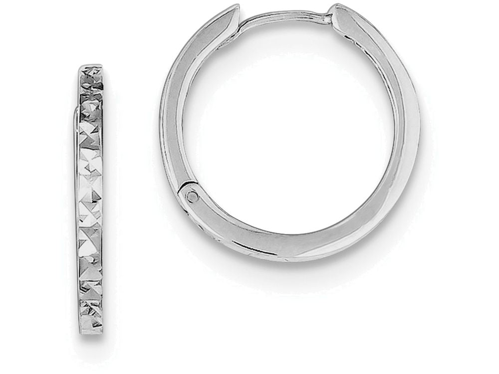 FJC Finejewelers Sterling Silver Rhodium Polished Bright Cut Hinged Hoop Earrings
