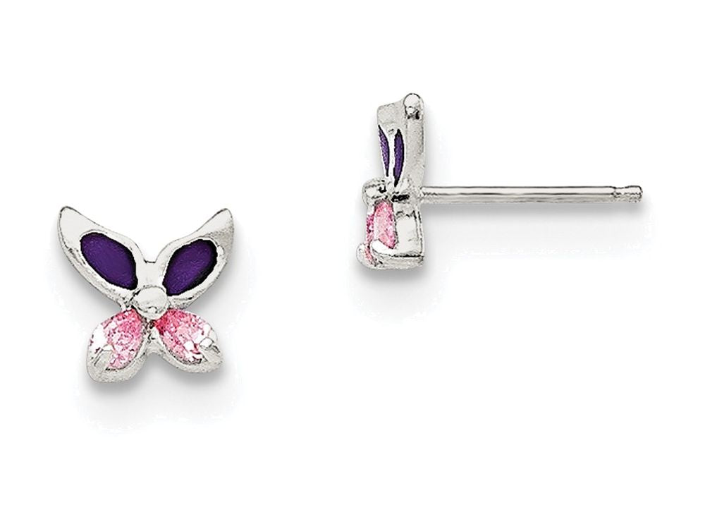 FJC Finejewelers Sterling Silver Pink Cubic Zirconia Enameled Post Earrings