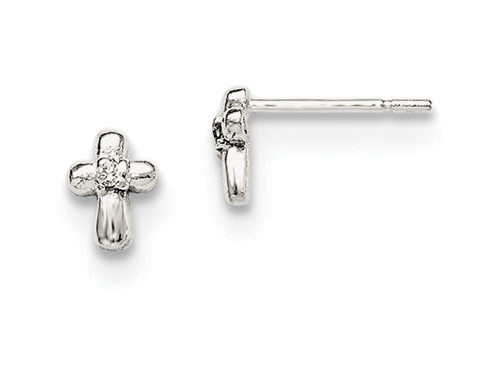 FJC Finejewelers Sterling Silver Cross With Cubic Zirconia Post Earrings