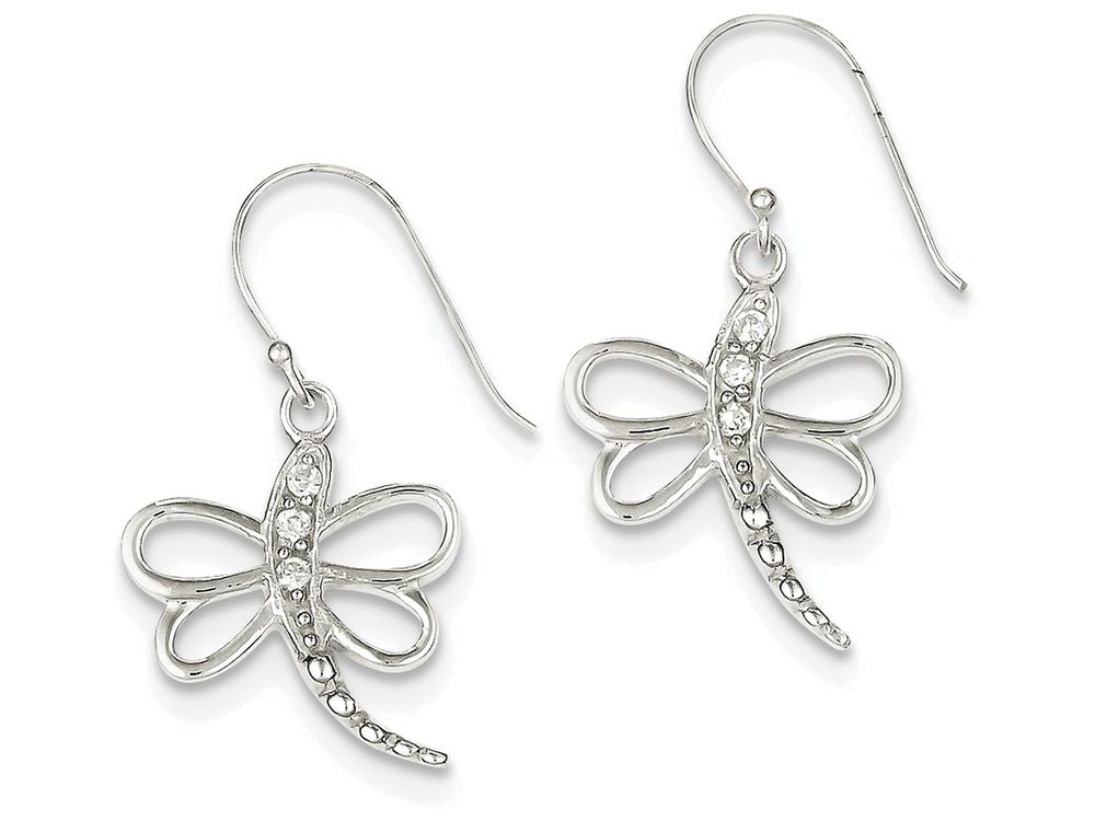 FJC Finejewelers Sterling Silver Cubic Zirconia Dragonfly Shepherd Hook Earrings