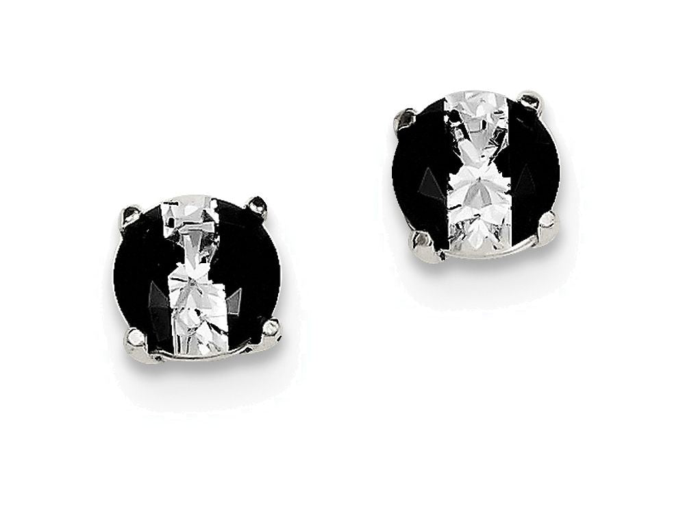 FJC Finejewelers Sterling Silver Black And White Colored Cubic Zirconia 7mm Round Post Earrings