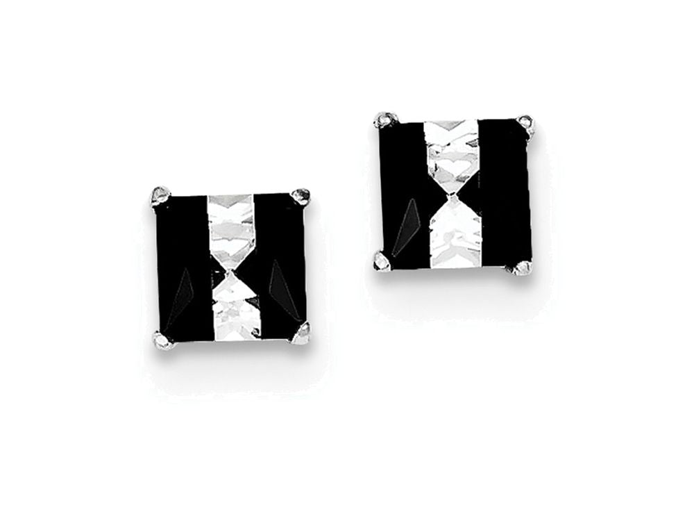 FJC Finejewelers Sterling Silver Black And White Colored Cubic Zirconia 6mm Square Post Earrings