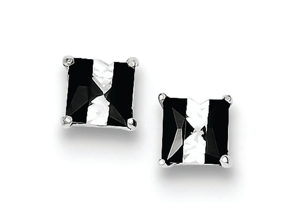 FJC Finejewelers Sterling Silver Black And White Colored Cubic Zirconia 5mm Square Post Earrings