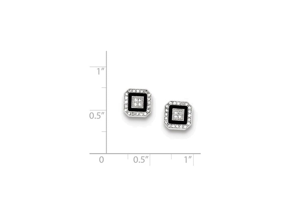 FJC Finejewelers Sterling Silver Cubic Zirconia Pave Black Enamel Square Post Earrings