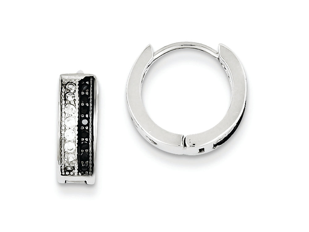 FJC Finejewelers Sterling Silver White And Black Cubic Zirconia Hinged Hoop Earrings