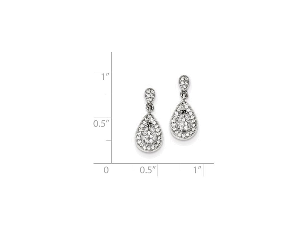 FJC Finejewelers Sterling Silver Cubic Zirconia Pave Double Pear Dangle Post Earrings
