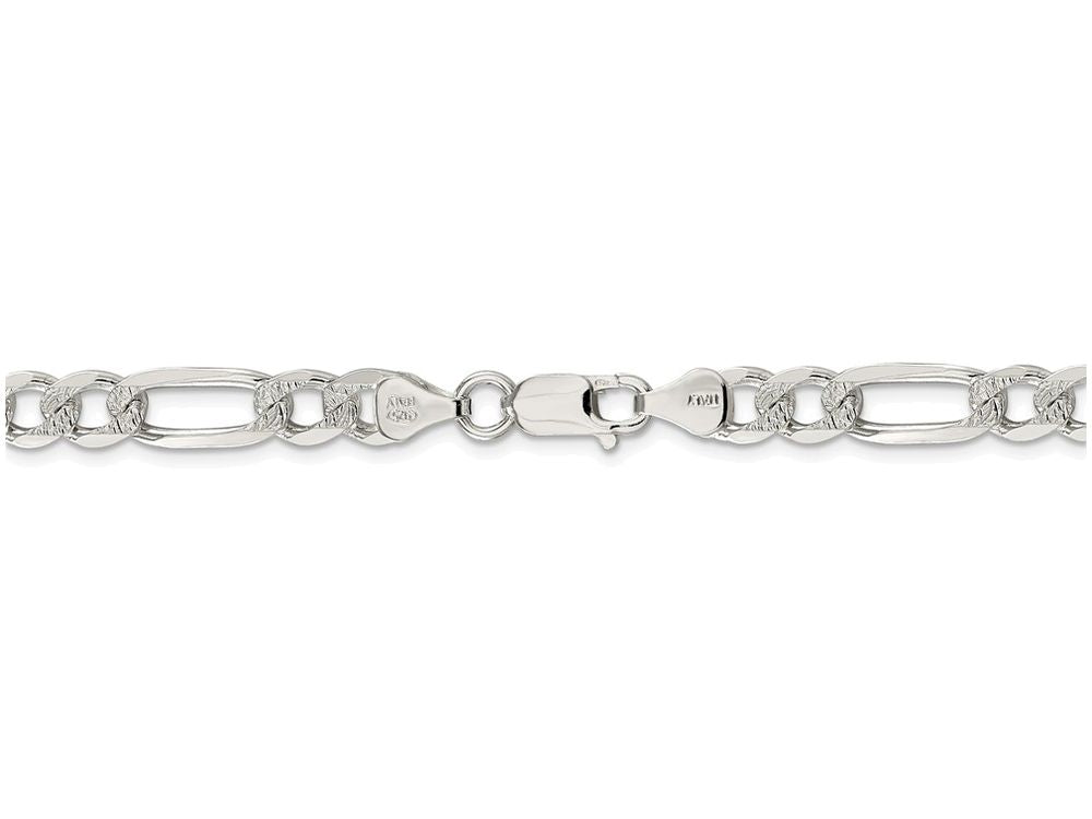 FJC Finejewelers 16 Inch Sterling Silver 7mm Pave Flat Figaro Chain Necklace