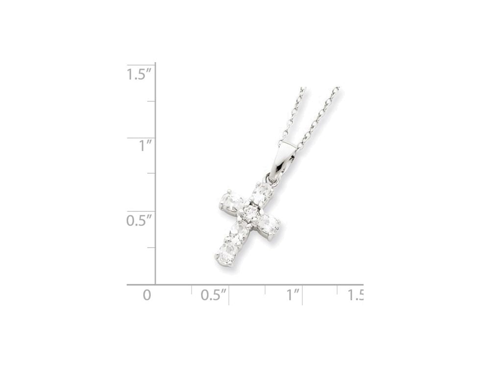 FJC Finejewelers Sterling Silver Cubic Zirconia Cross On 16 Box Chain Necklace