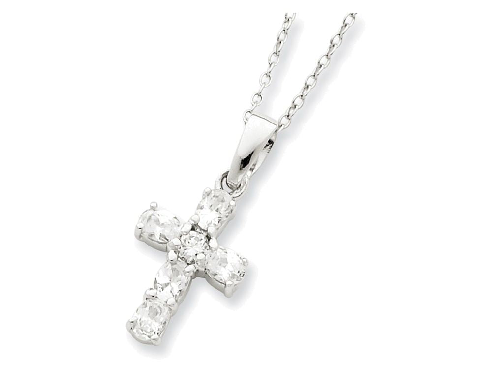 FJC Finejewelers Sterling Silver Cubic Zirconia Cross On 16 Box Chain Necklace