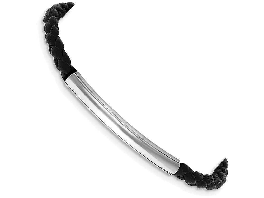 FJC Finejewelers Sterling Silver Braided Black Leather Bracelet