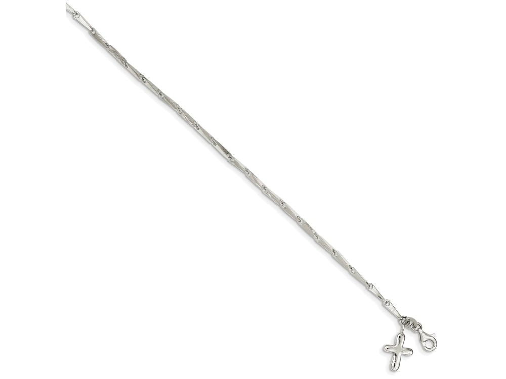 FJC Finejewelers Sterling Silver 10 Solid Polished Cross On Fancy Link Anklet