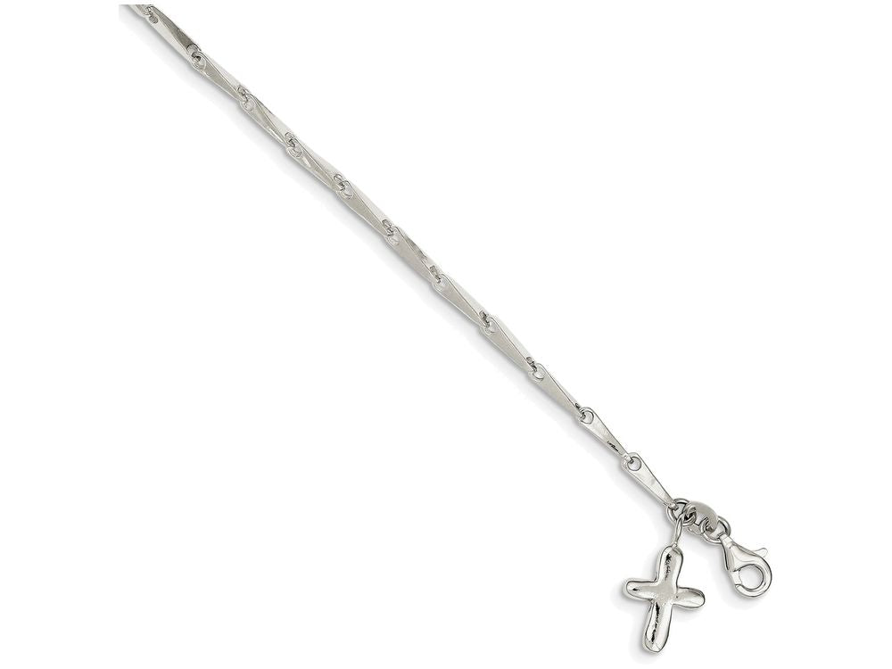 FJC Finejewelers Sterling Silver 10 Solid Polished Cross On Fancy Link Anklet