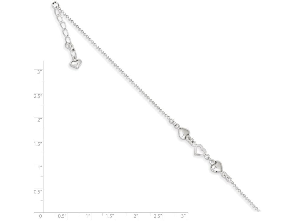 FJC Finejewelers Sterling Silver 10 inch Polished Hearts Anklet Adjustable To 9