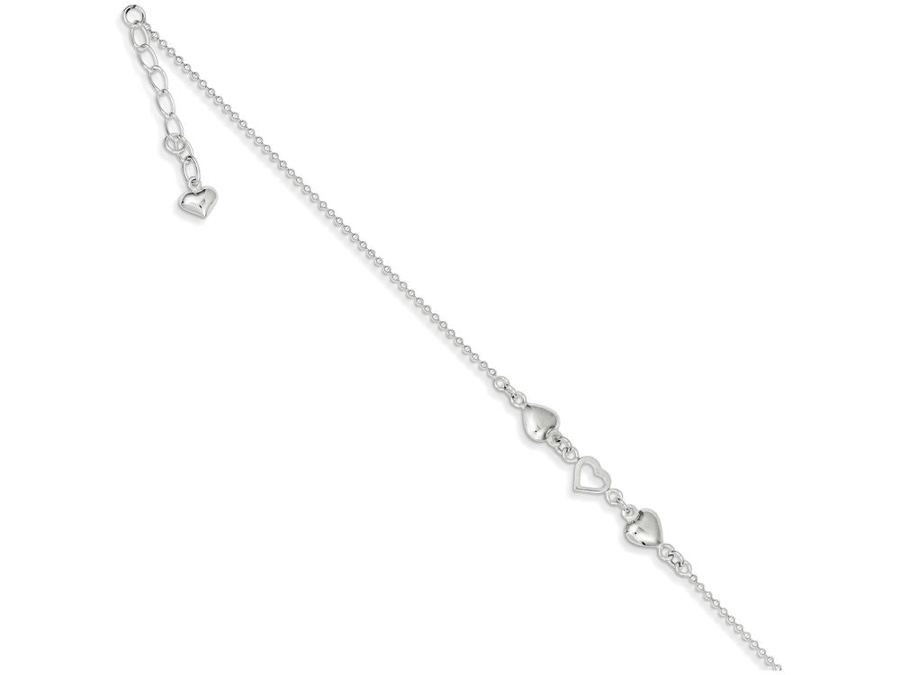 FJC Finejewelers Sterling Silver 10 inch Polished Hearts Anklet Adjustable To 9